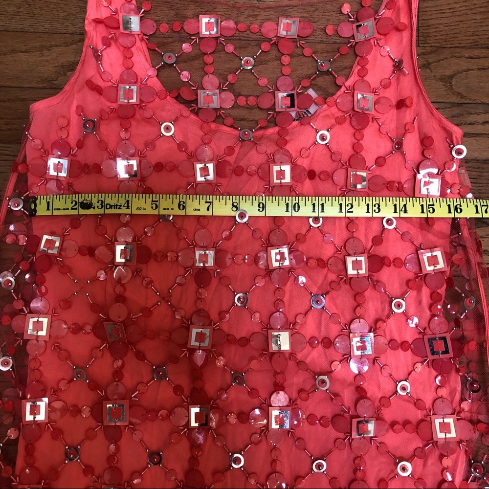 Milly Coral Cocktail Dress Full Sequined Net Sz S - Picture 4 of 8